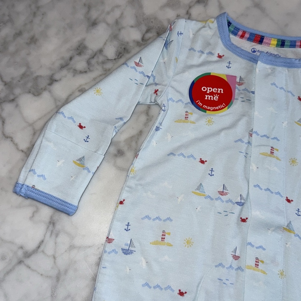 NWT Magnetic Me Blue Sailboat Footie - Picture 4 of 7